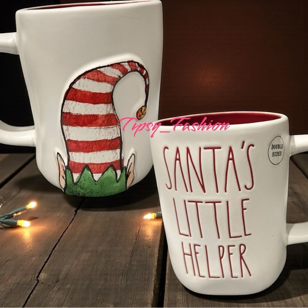 Rae Dunn Santa’s Little Helper Christmas Coffee Mug Red Interior